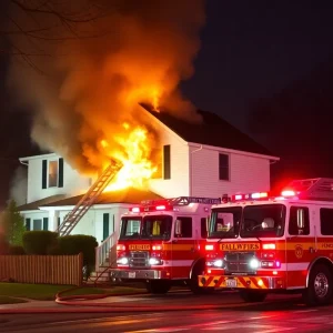 Firefighters battling a house fire in Augusta