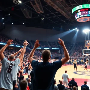 Players competing during a basketball game at Augusta University