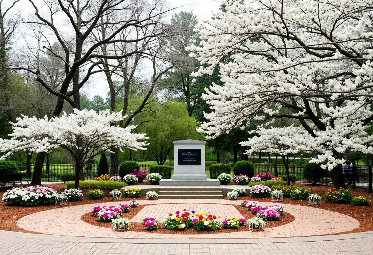 Memorial area in Augusta, Georgia, surrounded by nature