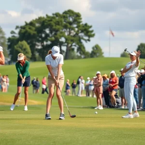 Female golfers competing at Augusta National during the Women’s Amateur tournament