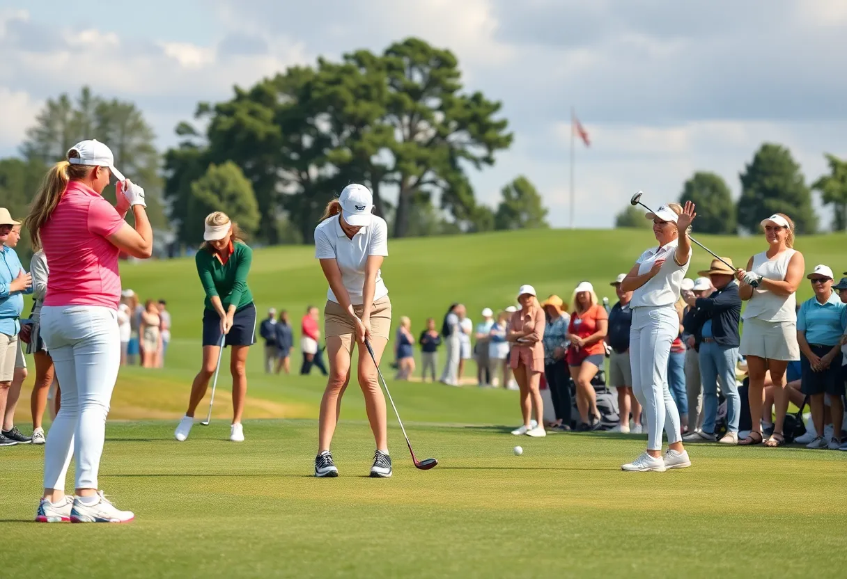 Female golfers competing at Augusta National during the Women’s Amateur tournament