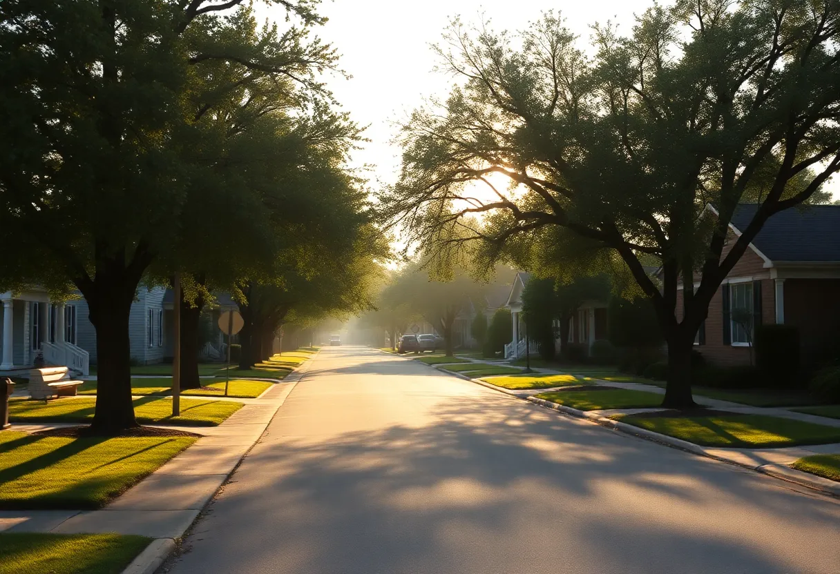 A serene view of an Augusta neighborhood at dawn.