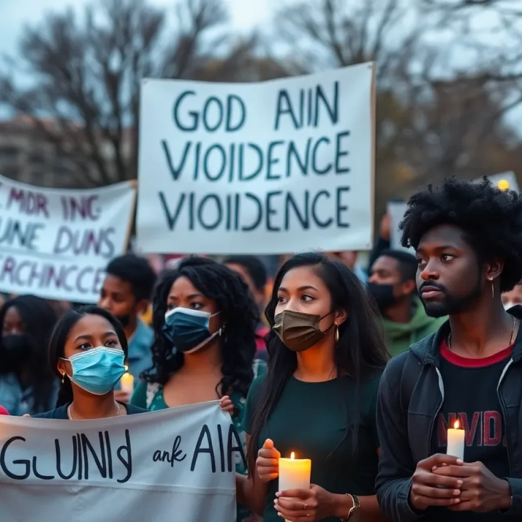 Community members participating in a rally against gun violence in Augusta