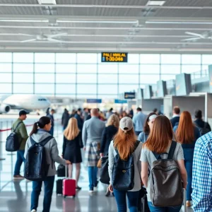 Travelers at Augusta Regional Airport during the flight expansion announcement.