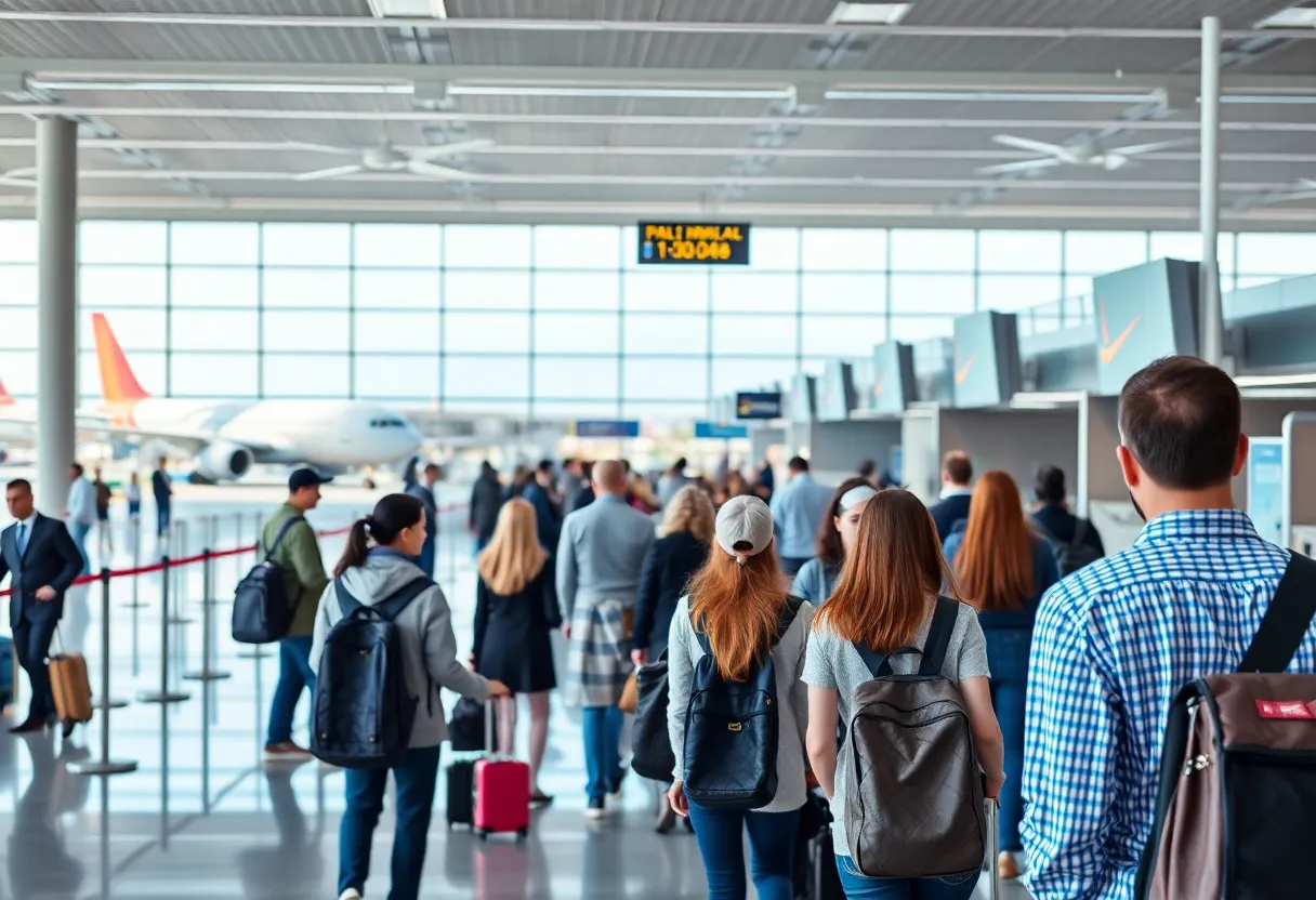 Travelers at Augusta Regional Airport during the flight expansion announcement.