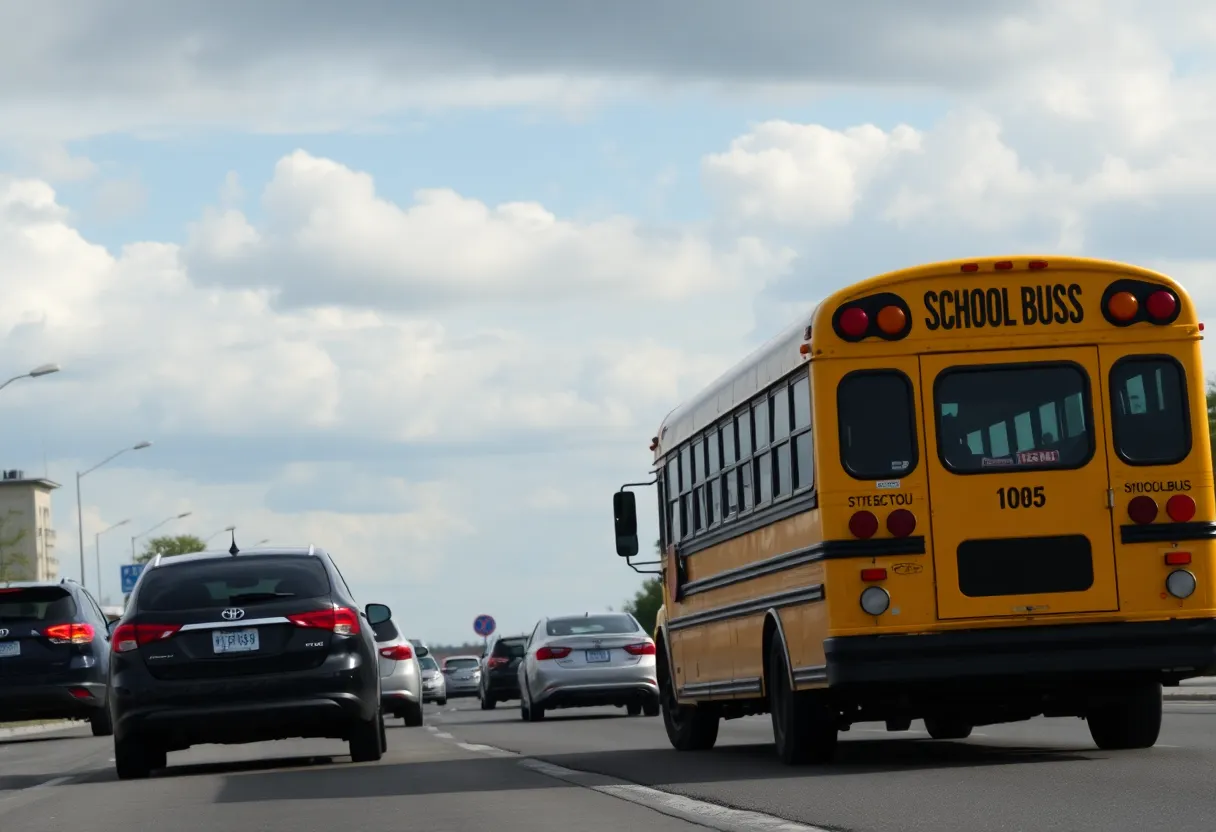 Scene of Augusta school bus accident with traffic