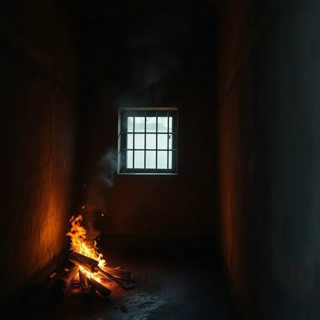 Inside a prison cell during a fire incident
