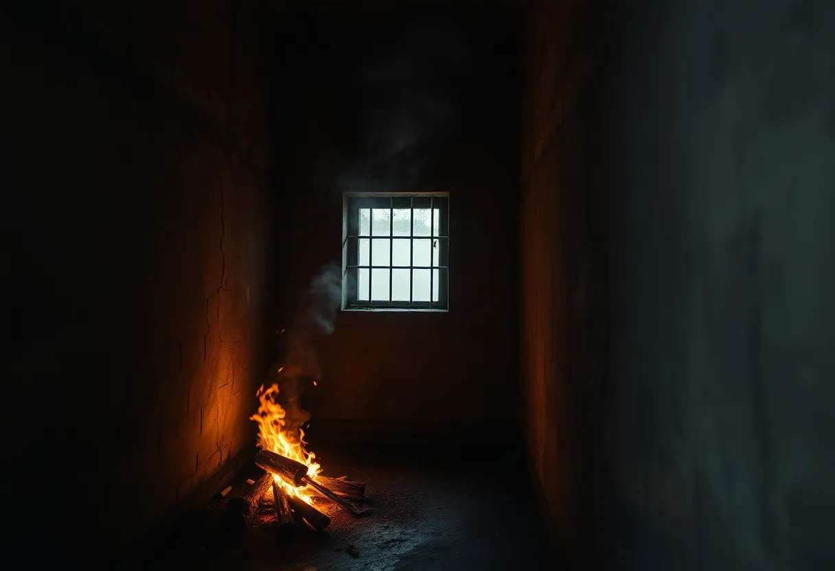 Inside a prison cell during a fire incident
