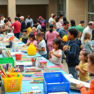 Children and families at the Augusta back-to-school supply drive