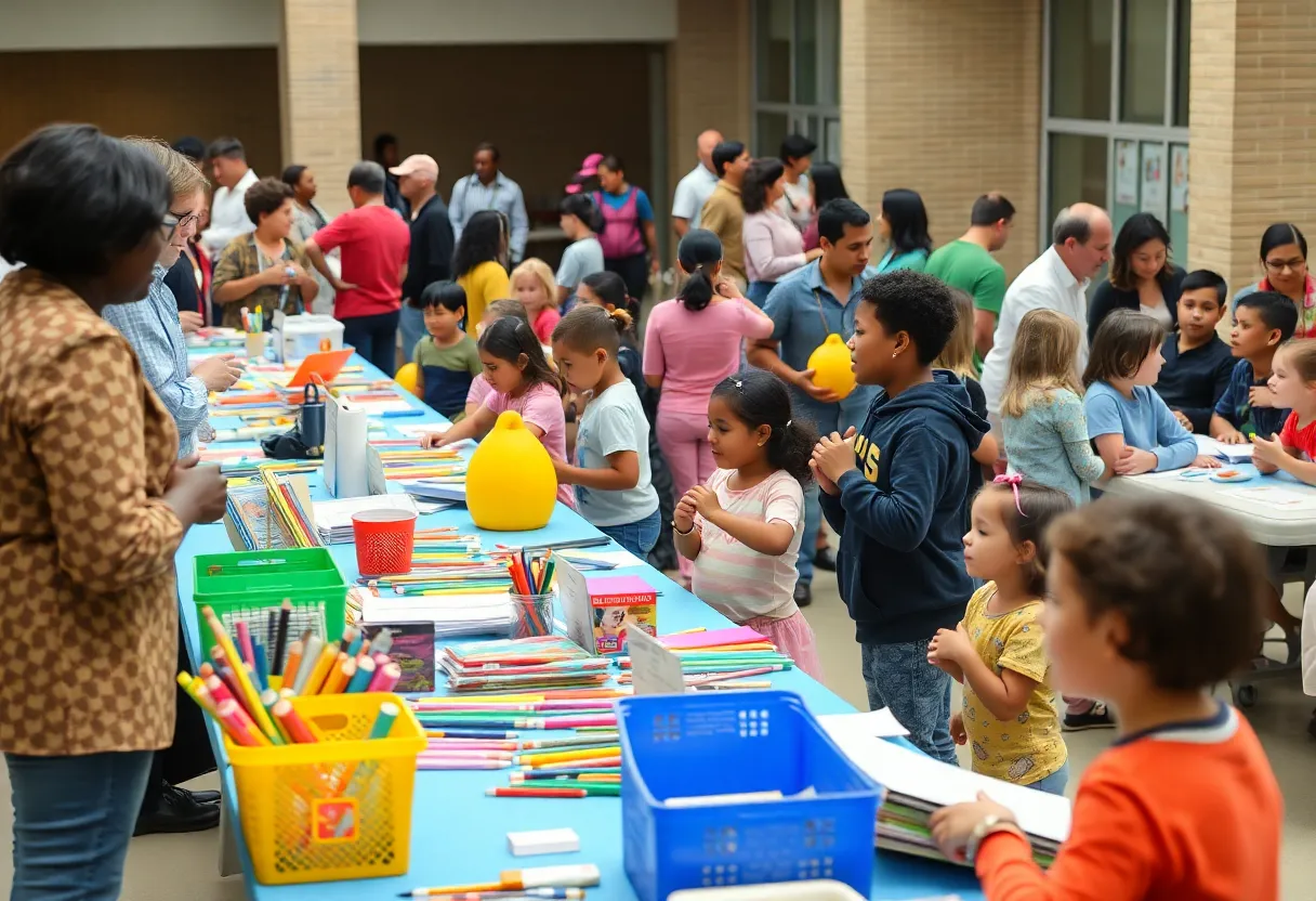 Children and families at the Augusta back-to-school supply drive