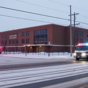 Butler High School during a power outage in winter