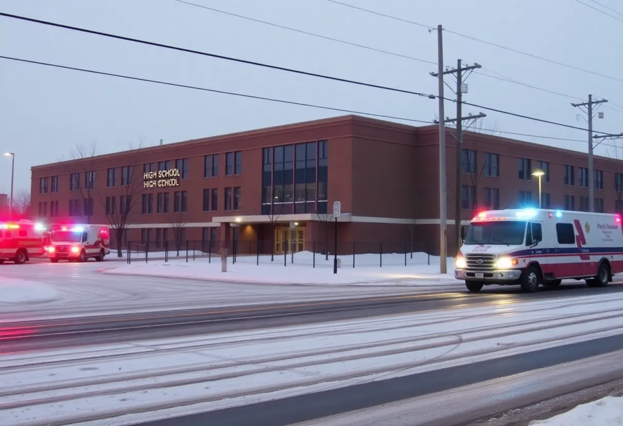 Butler High School during a power outage in winter