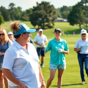 Participants at a charity golf tournament honoring a local teen