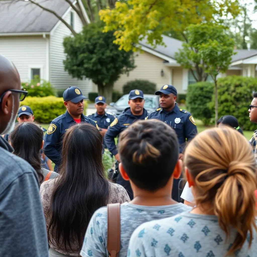 Community gathering discussing safety measures against crime
