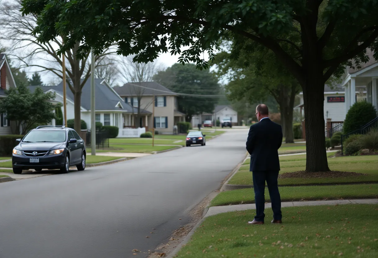 A quiet neighborhood scene in Augusta reflecting the community's sorrow