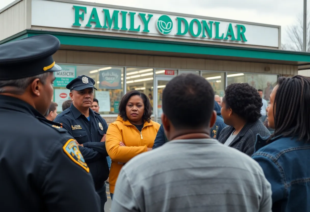 Community members and police officers discussing safety measures