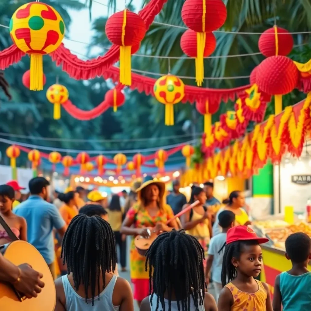 Festival attendees enjoying Afro-Caribbean food and music