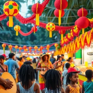 Festival attendees enjoying Afro-Caribbean food and music