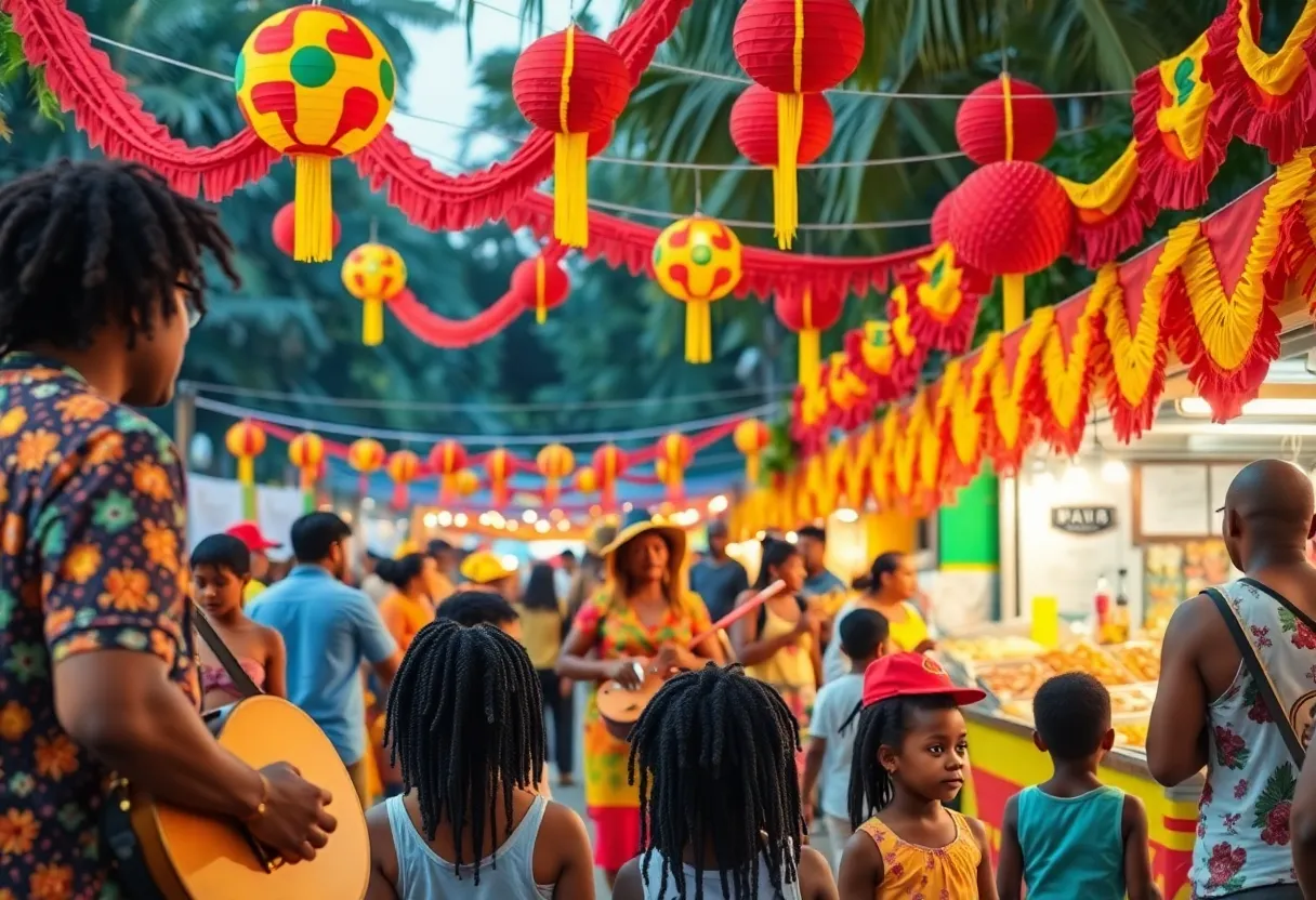 Festival attendees enjoying Afro-Caribbean food and music