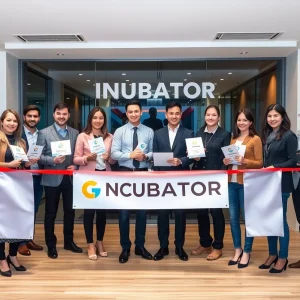 Delegates showcasing products at the Czech Business Incubator opening