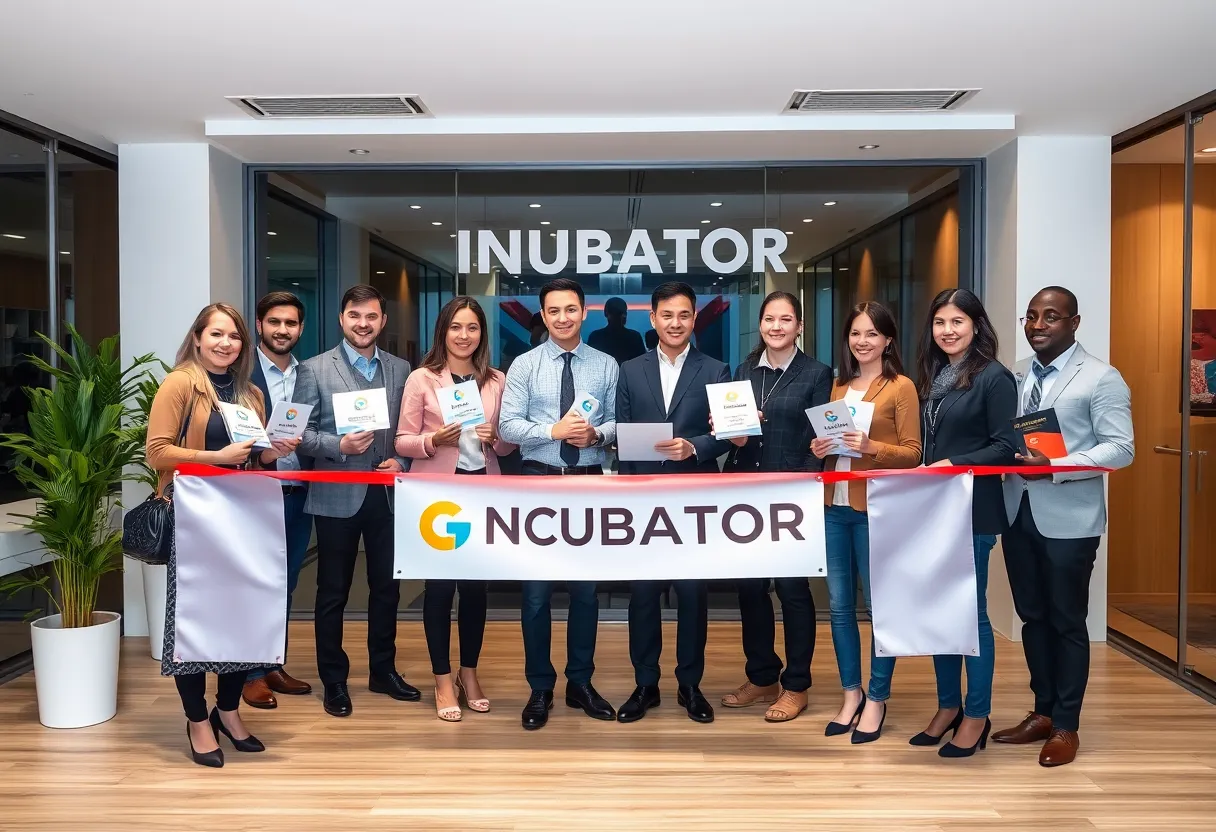 Delegates showcasing products at the Czech Business Incubator opening