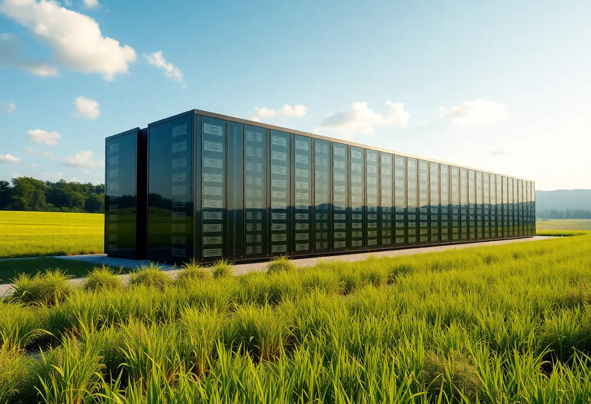 Conceptual image of a data center surrounded by nature