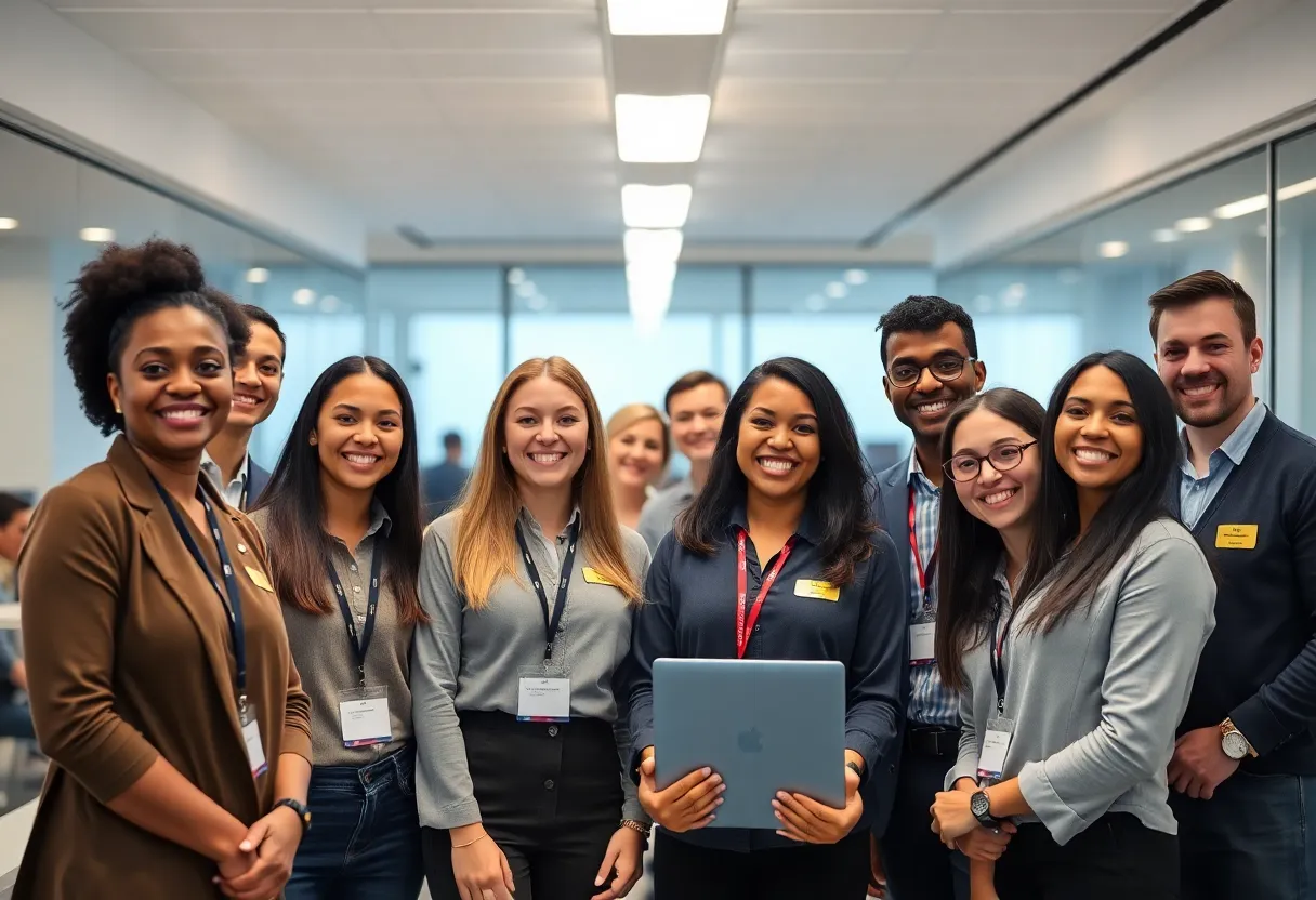 A team of Delta Air Lines employees celebrating their recognition as the best employer.