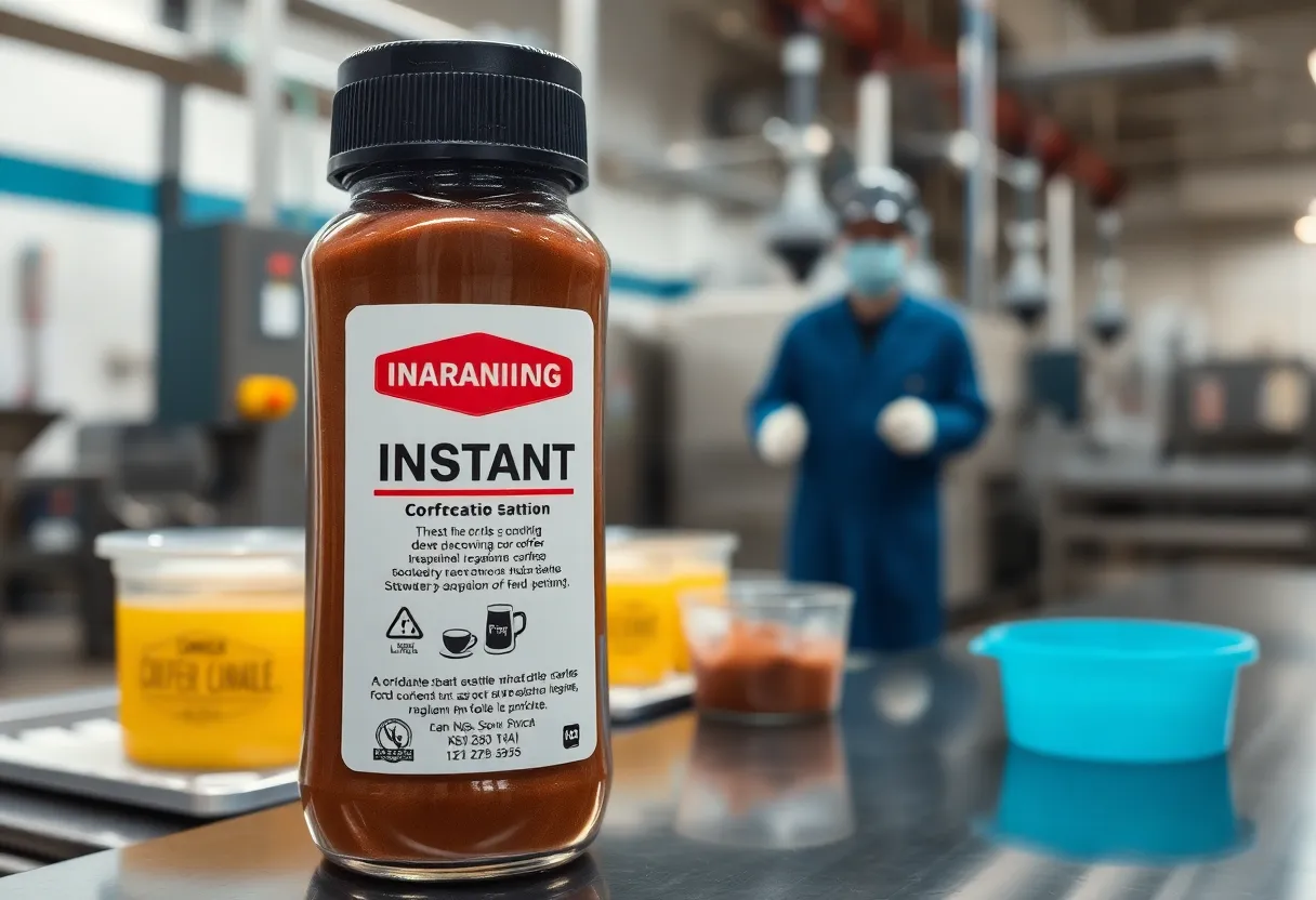 Clover Valley Instant Coffee with recall warning label