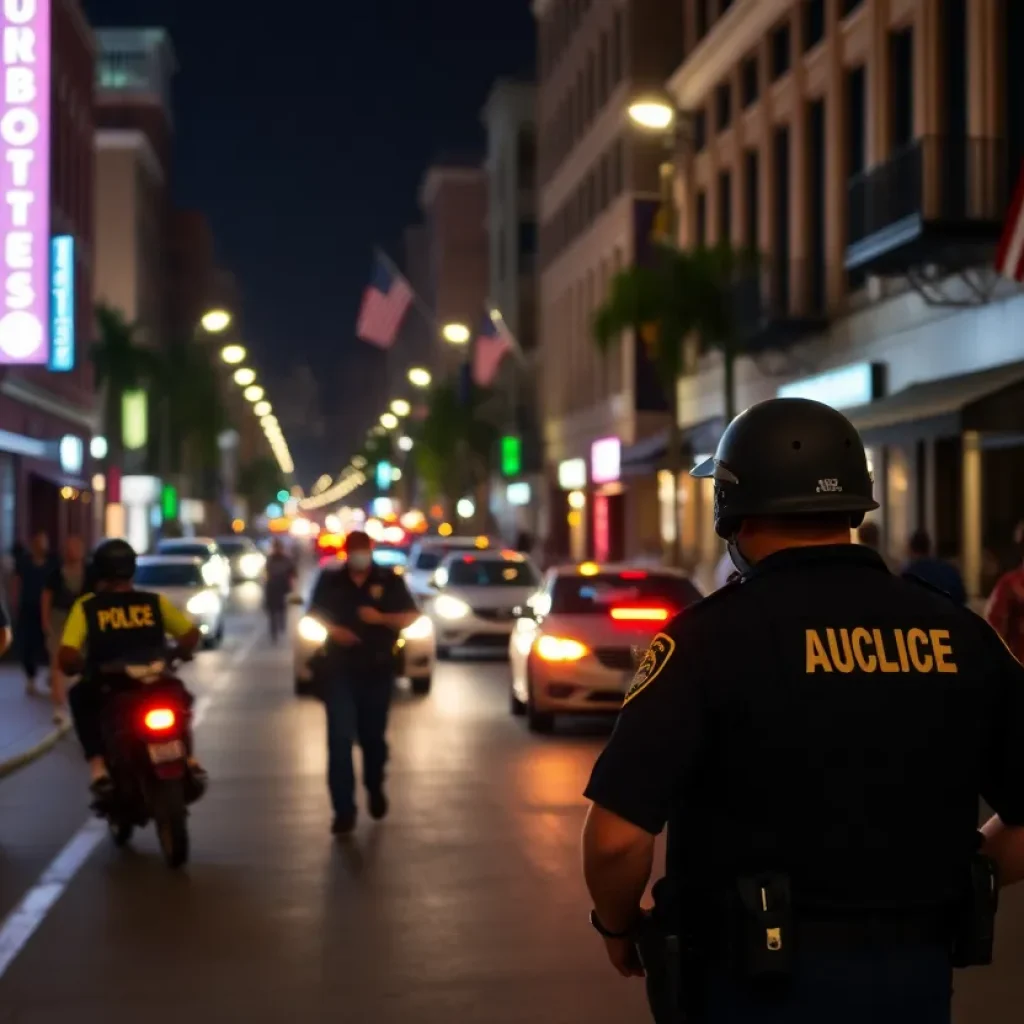 Police patrol in downtown Augusta at night
