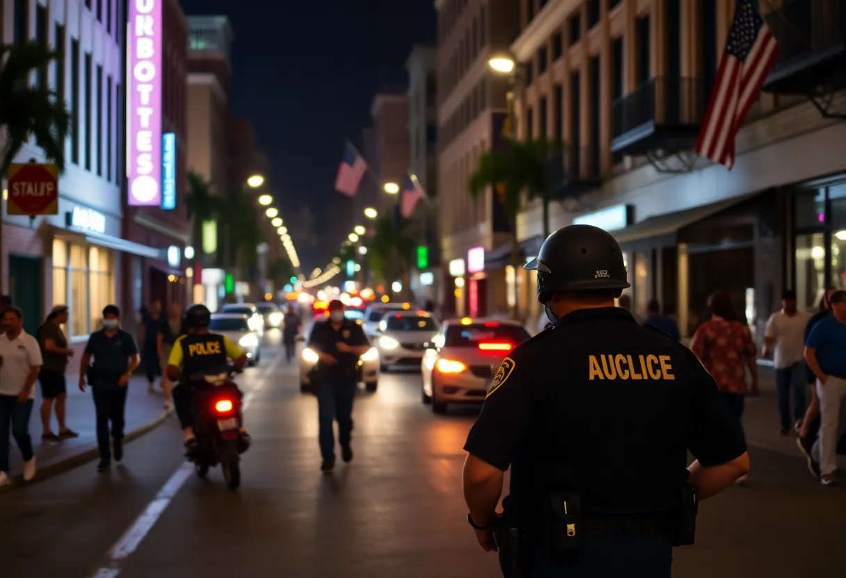 Police patrol in downtown Augusta at night