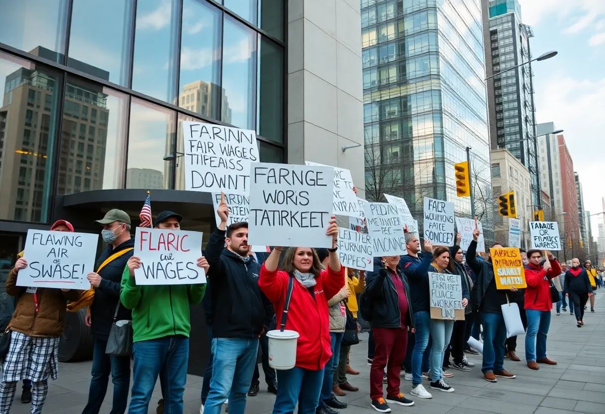 Workers protesting for labor rights outside Evolution AB office