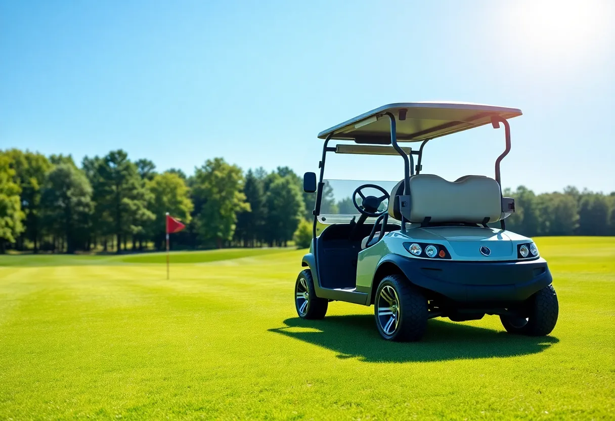 2026 E-Z-GO RXV Golf Car parked on a golf course