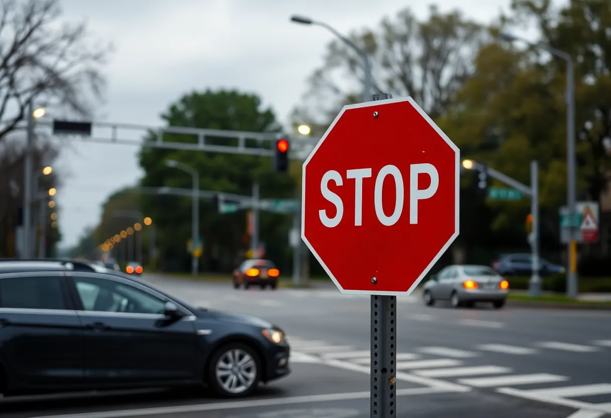 Traffic intersection in Augusta with stop sign