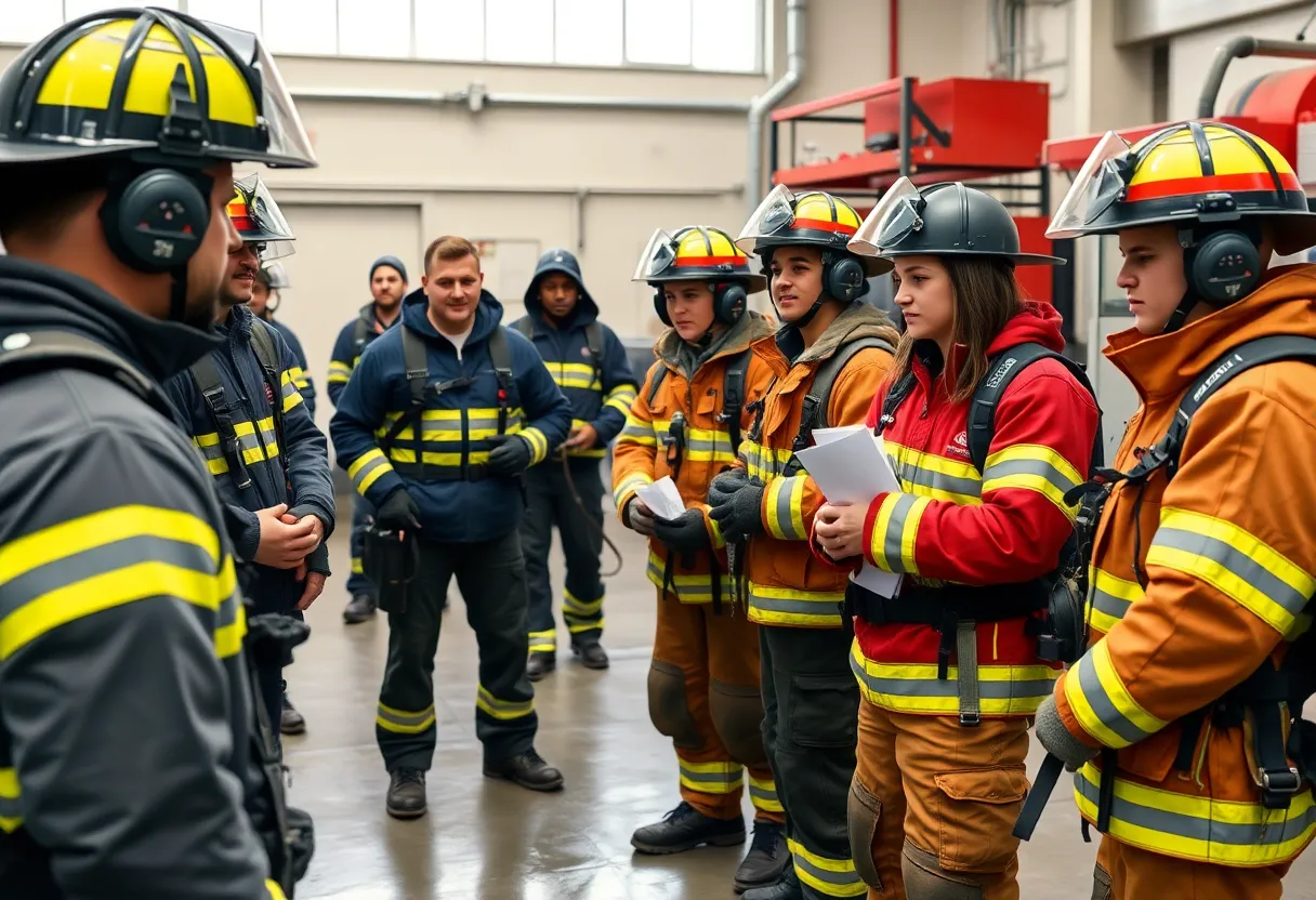 Students participating in hands-on training at the fire academy