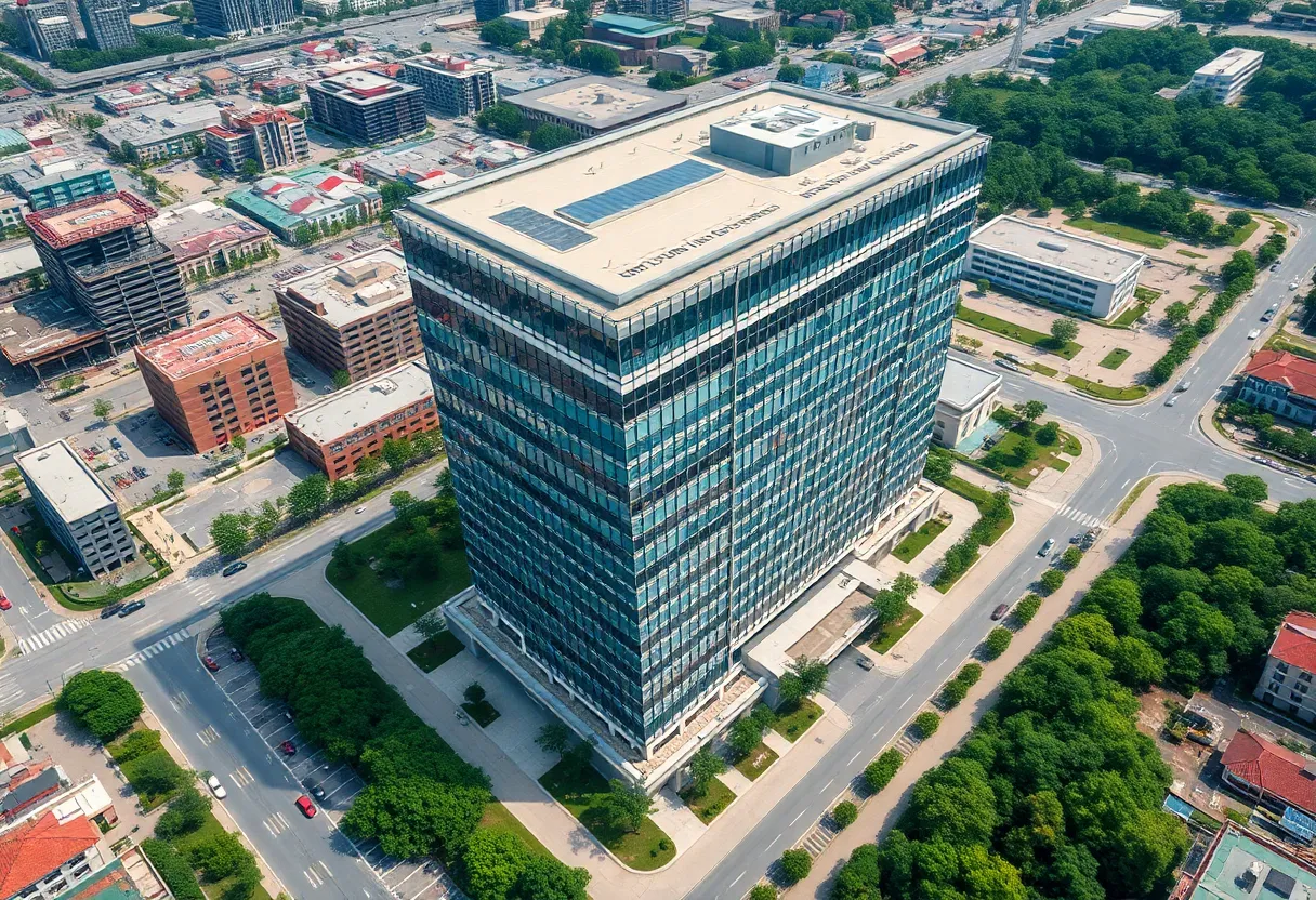 A modern corporate office building in Atlanta, Georgia, symbolizing infrastructure development.