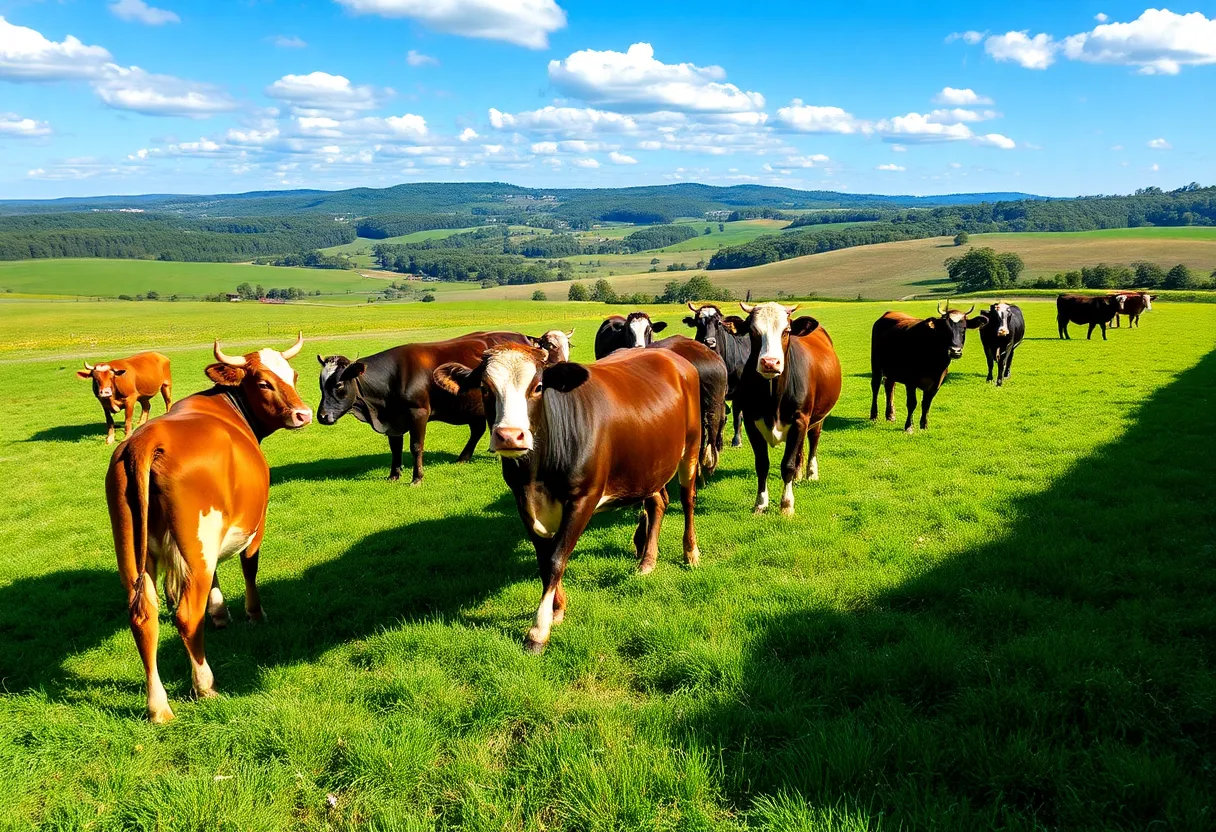 Cattle grazing on grass in a picturesque Georgia landscape