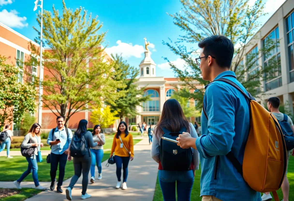 Busy Georgia College campus with students and academic buildings