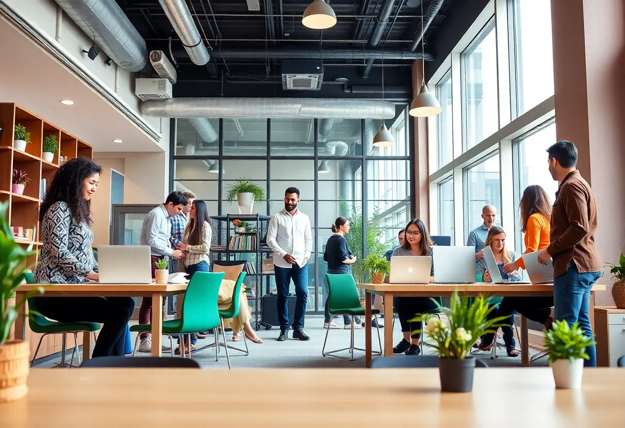 Employees working together in a positive office environment