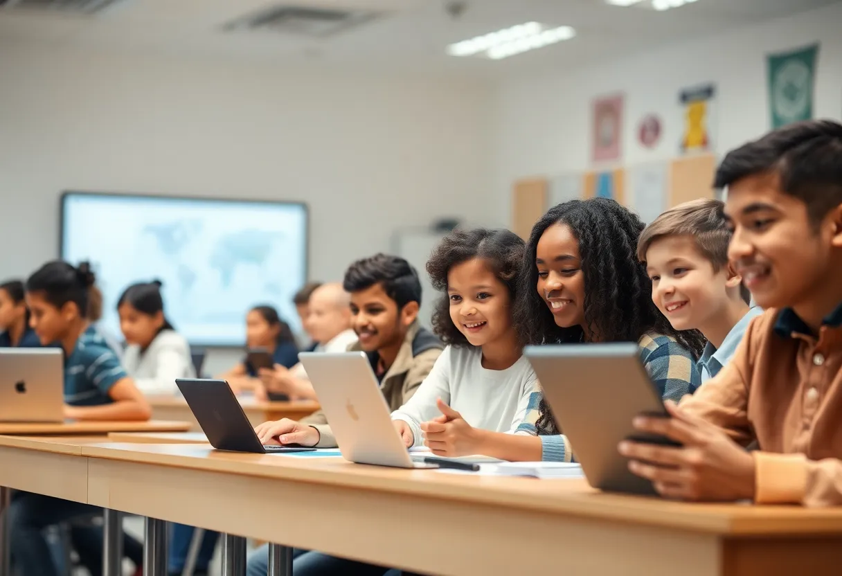 Classroom of students learning with technology