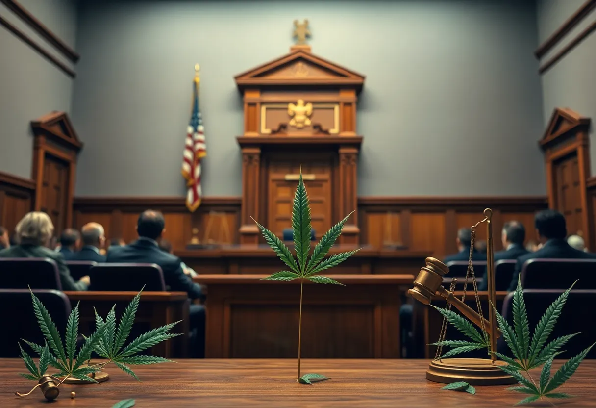 Courtroom illustration of Georgia hemp lawsuit