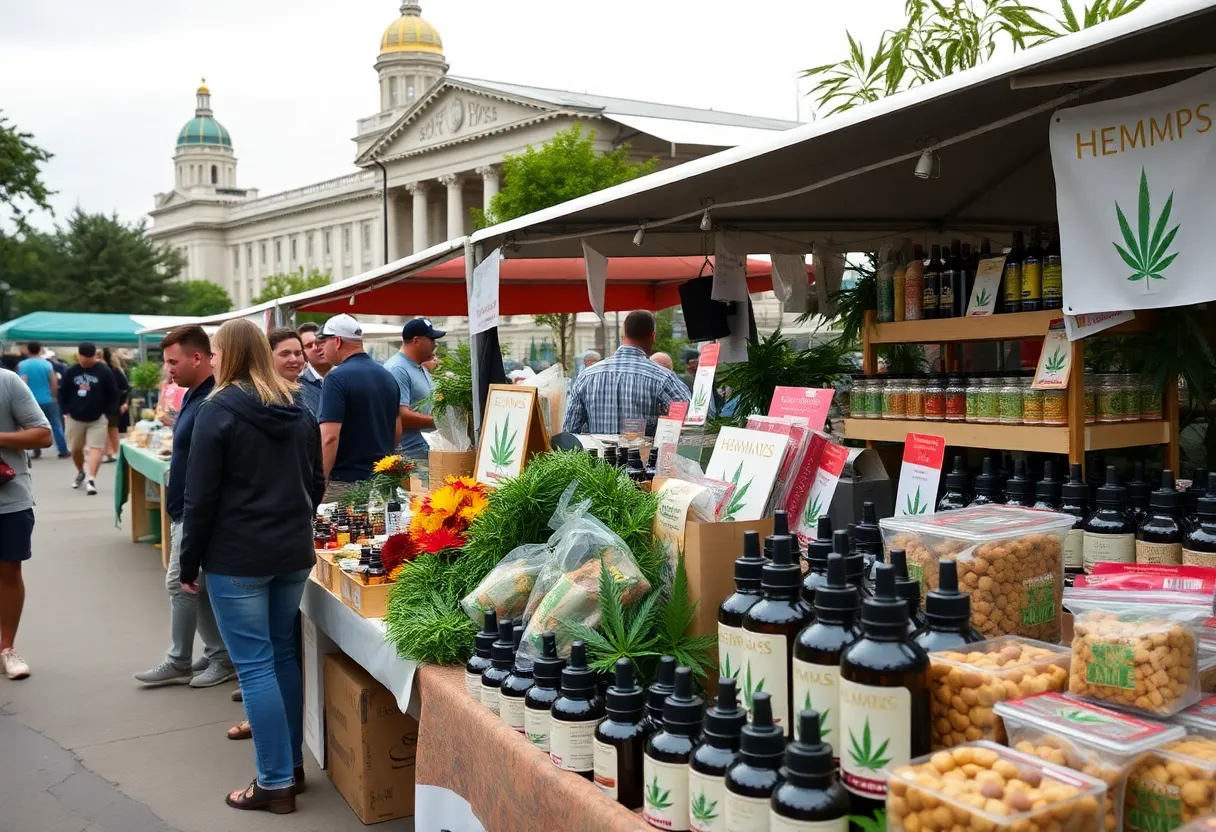 Vibrant hemp market in Georgia showcasing diverse hemp products