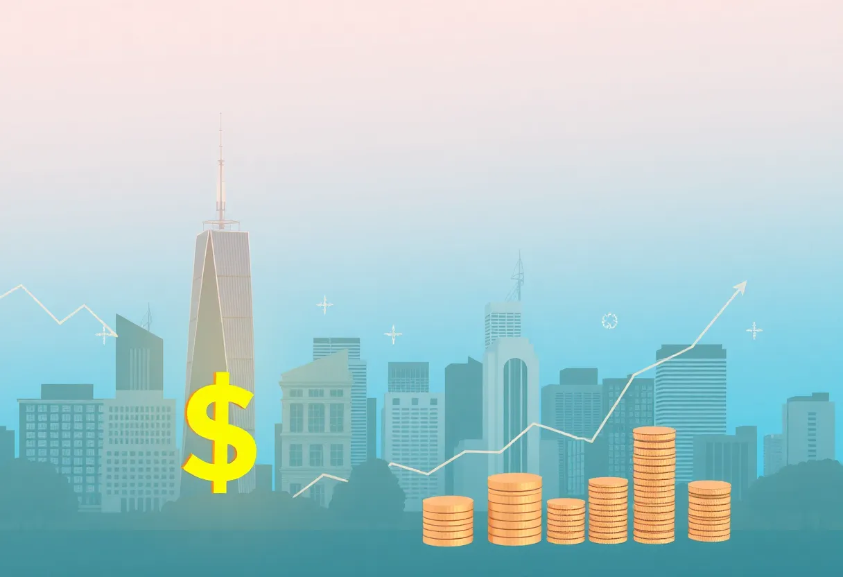 Illustration of Georgia skyline with economic symbols representing tax elimination discussions