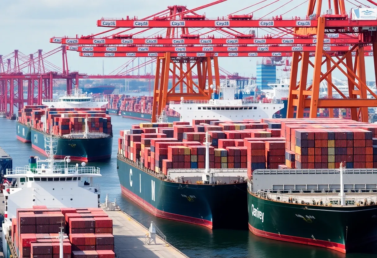 Georgia Ports Authority port operations with ships and cargo.