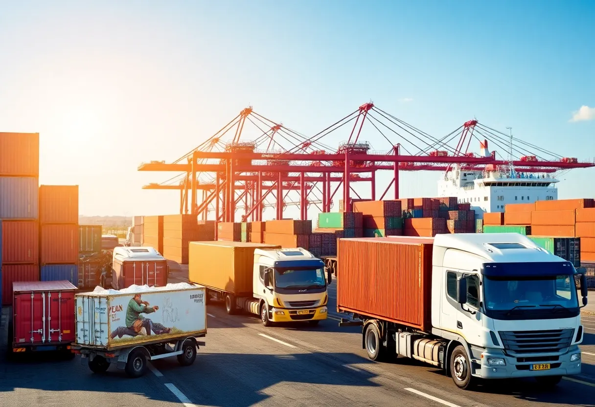 Busy port with containers and ships in Georgia