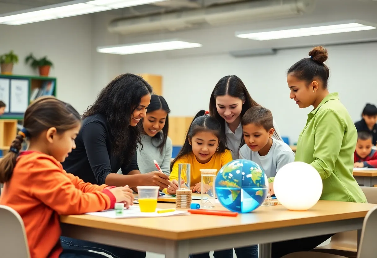 Teachers and students collaborating in a STEM classroom