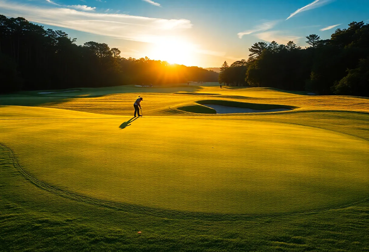 Georgia men's golf team practicing on a scenic golf course
