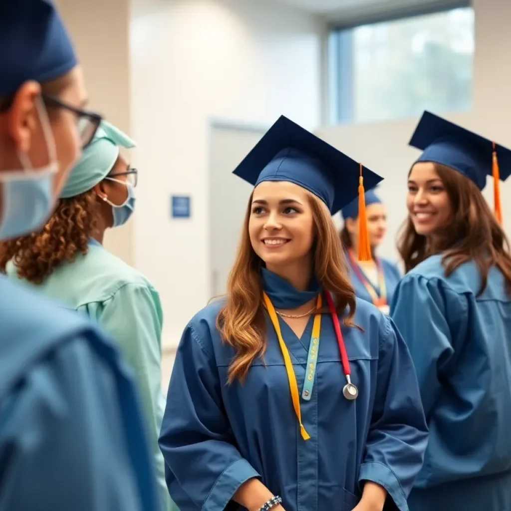 Nurse anesthesia graduates celebrating their academic achievement at a ceremony.