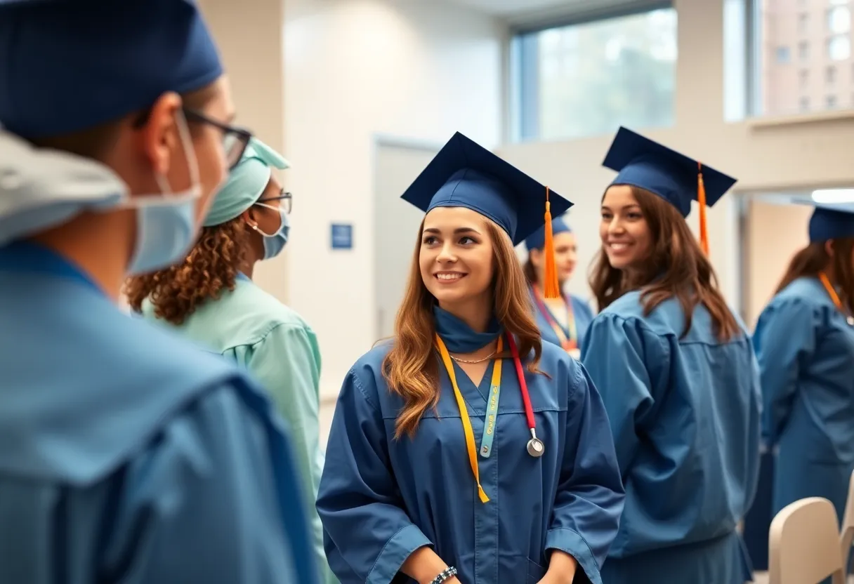Nurse anesthesia graduates celebrating their academic achievement at a ceremony.