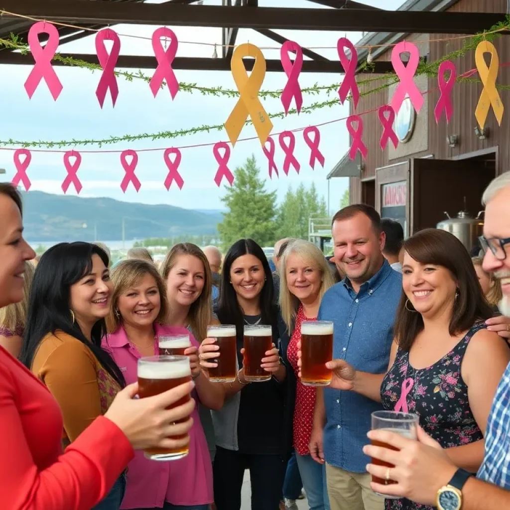 Community members celebrating at the Happy2Help Beer event in Augusta