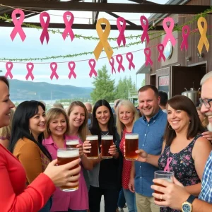 Community members celebrating at the Happy2Help Beer event in Augusta